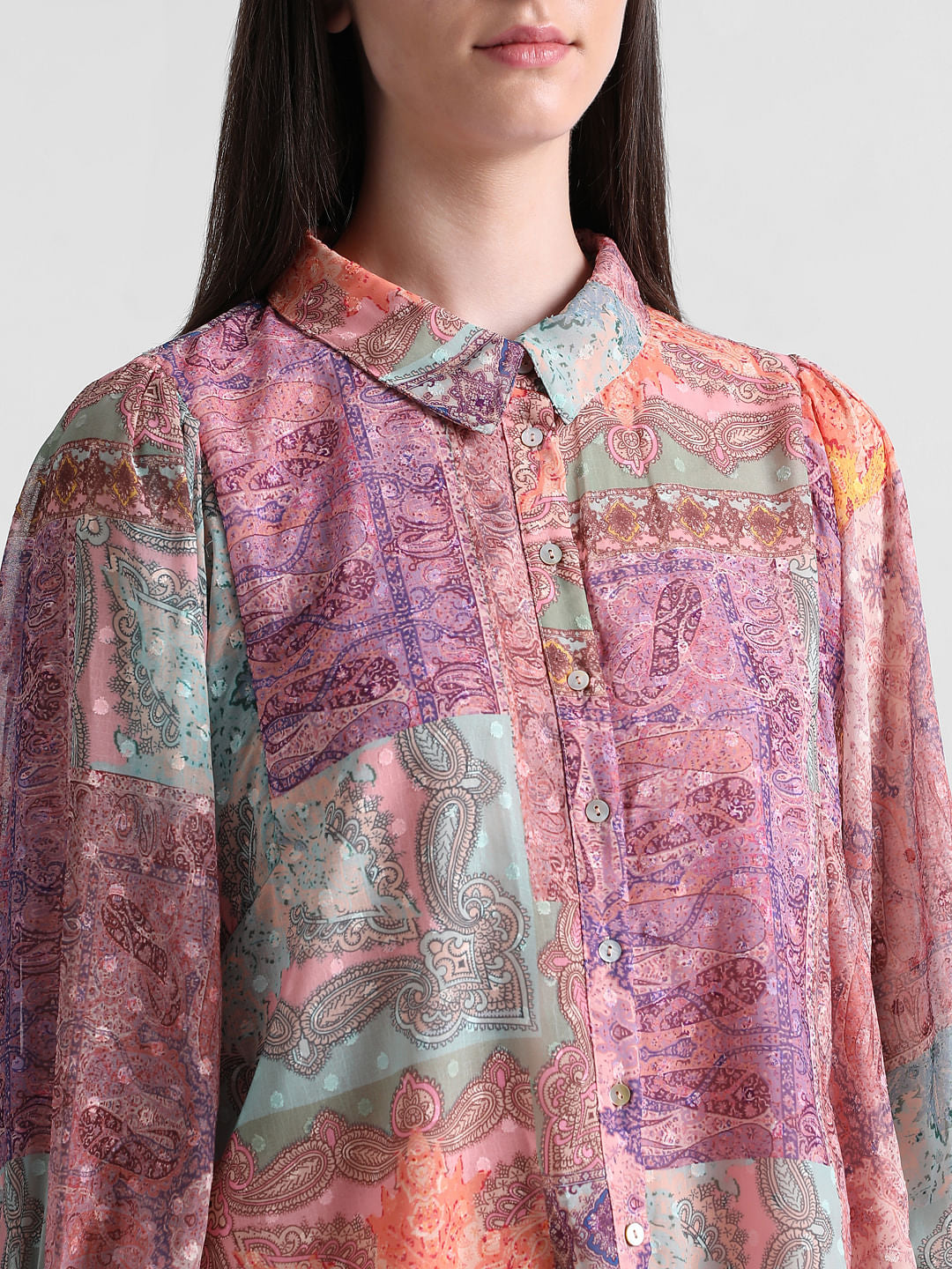 Pink Printed Voluminous Sleeves Shirt