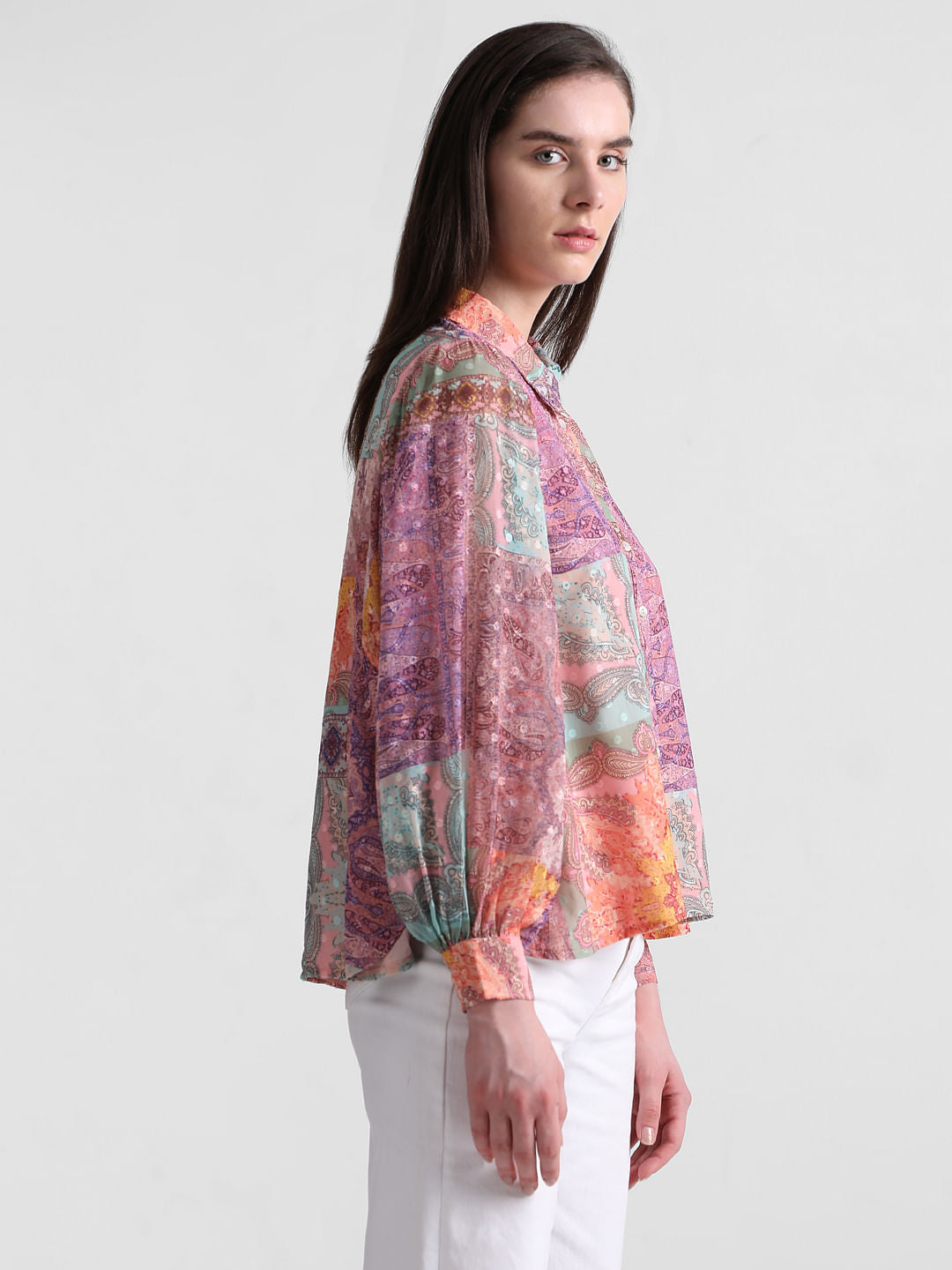 Pink Printed Voluminous Sleeves Shirt