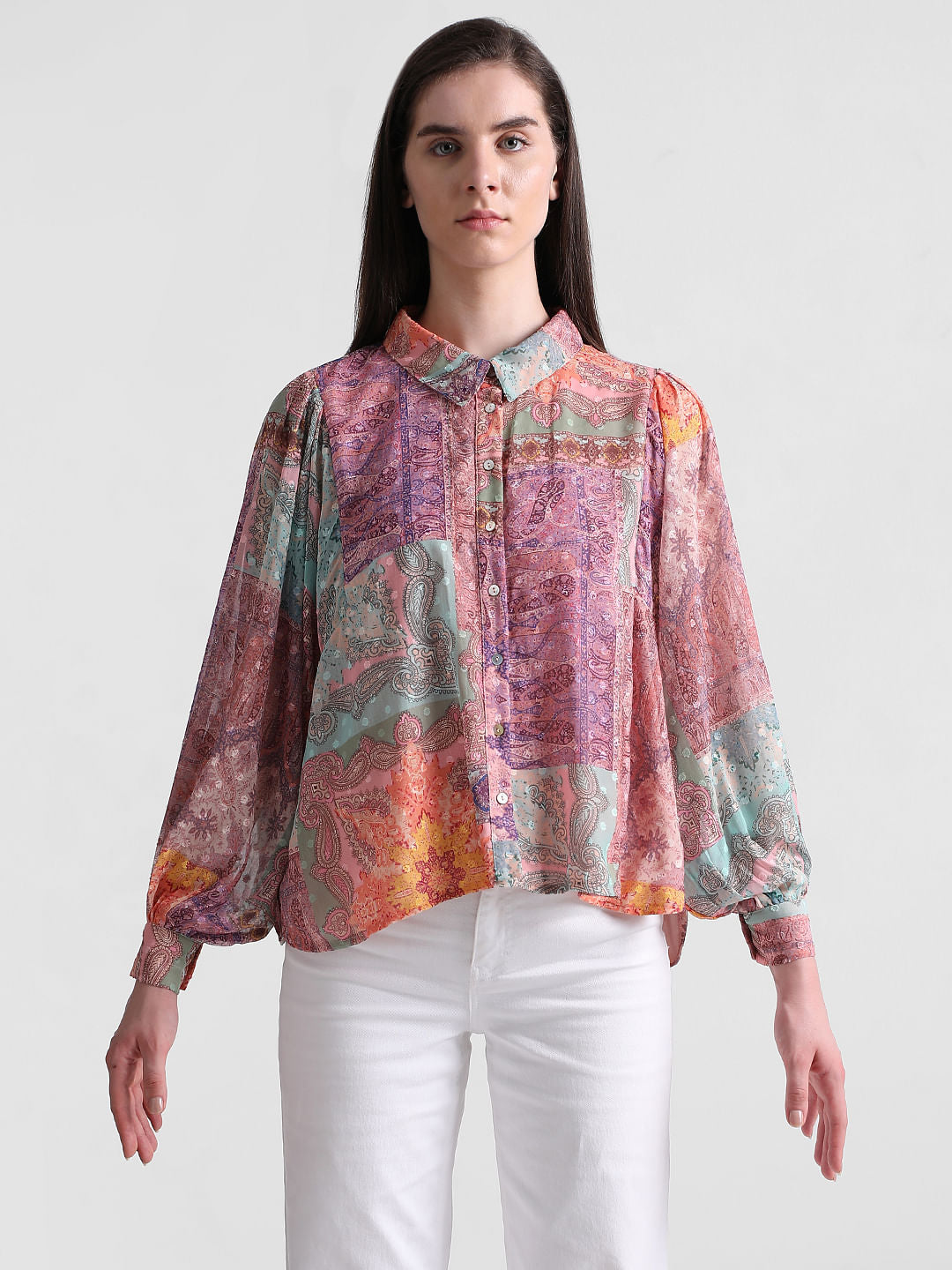 Pink Printed Voluminous Sleeves Shirt