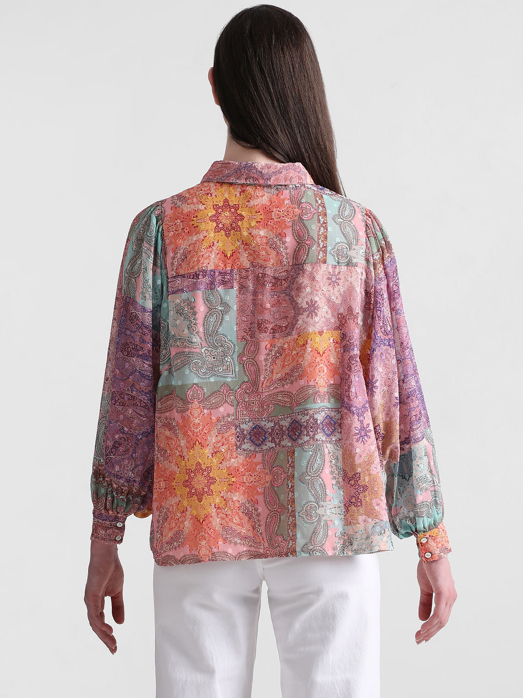 Pink Printed Voluminous Sleeves Shirt