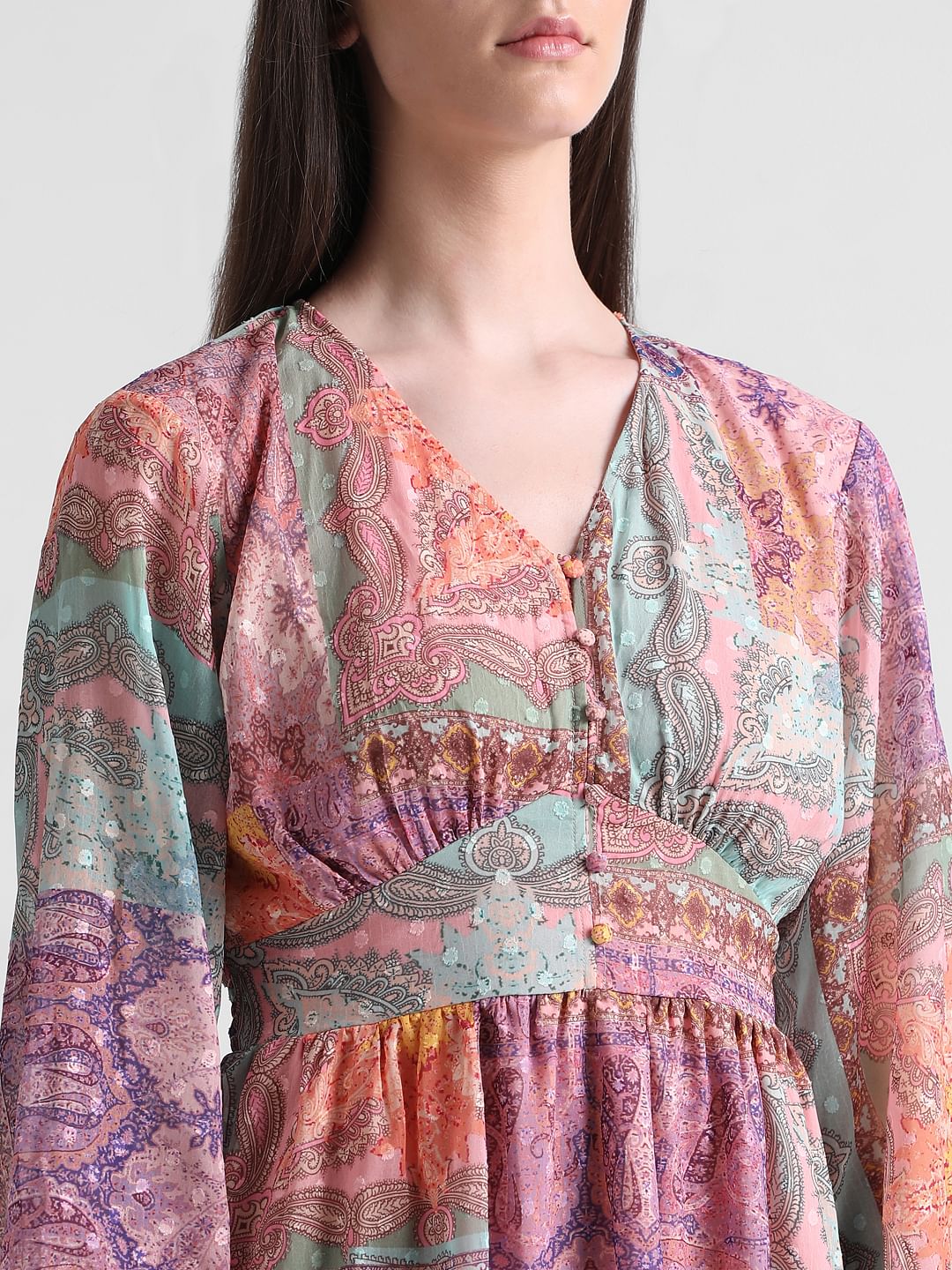 Pink Abstract Print Chiffon Dress