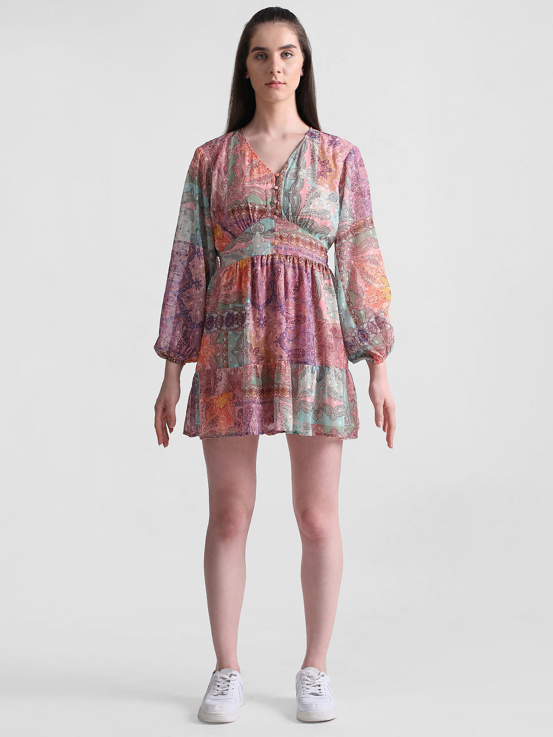 Pink Abstract Print Chiffon Dress