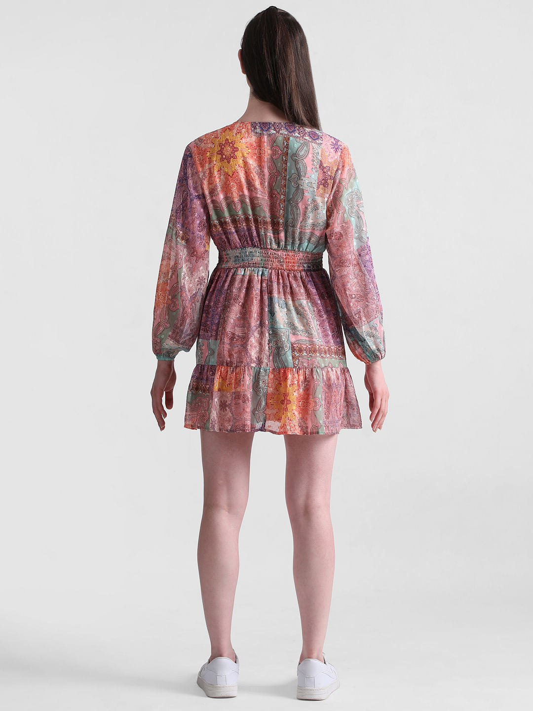 Pink Abstract Print Chiffon Dress