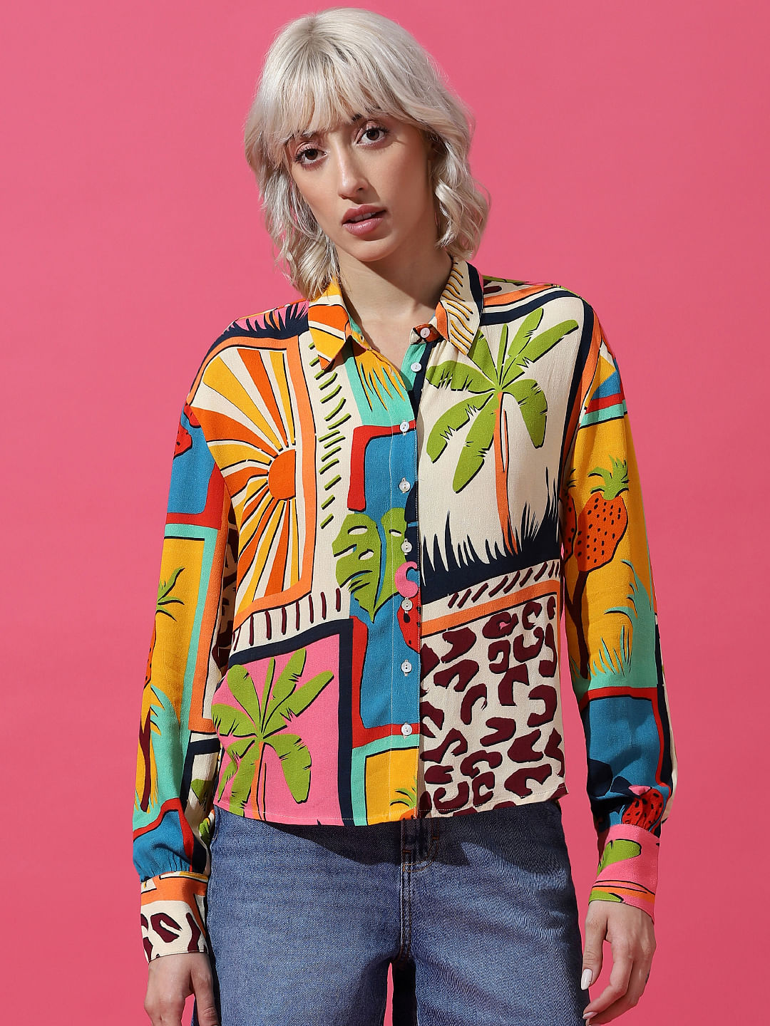 Yellow Printed Crepe Shirt