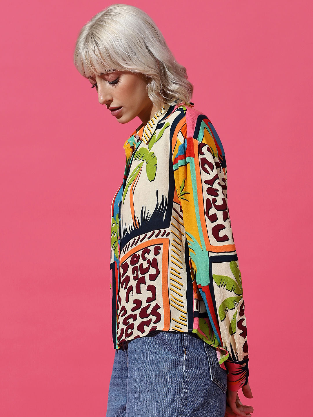 Yellow Printed Crepe Shirt