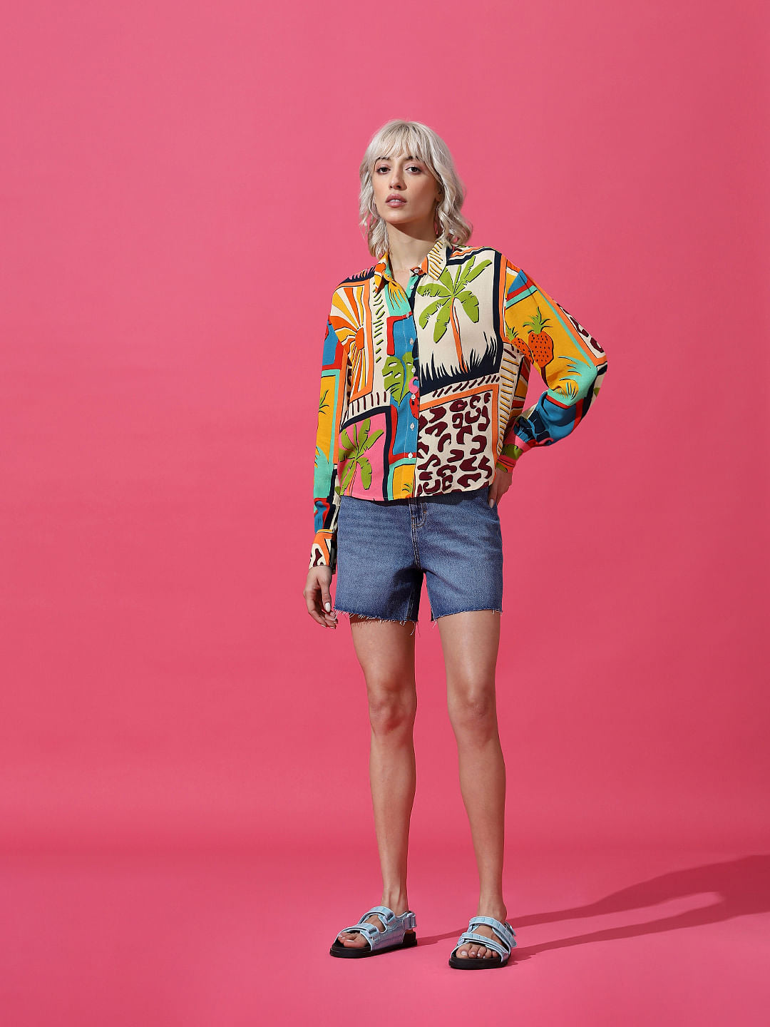 Yellow Printed Crepe Shirt