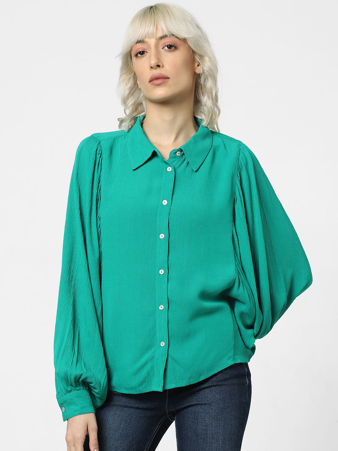 Green Batwing Sleeves Shirt