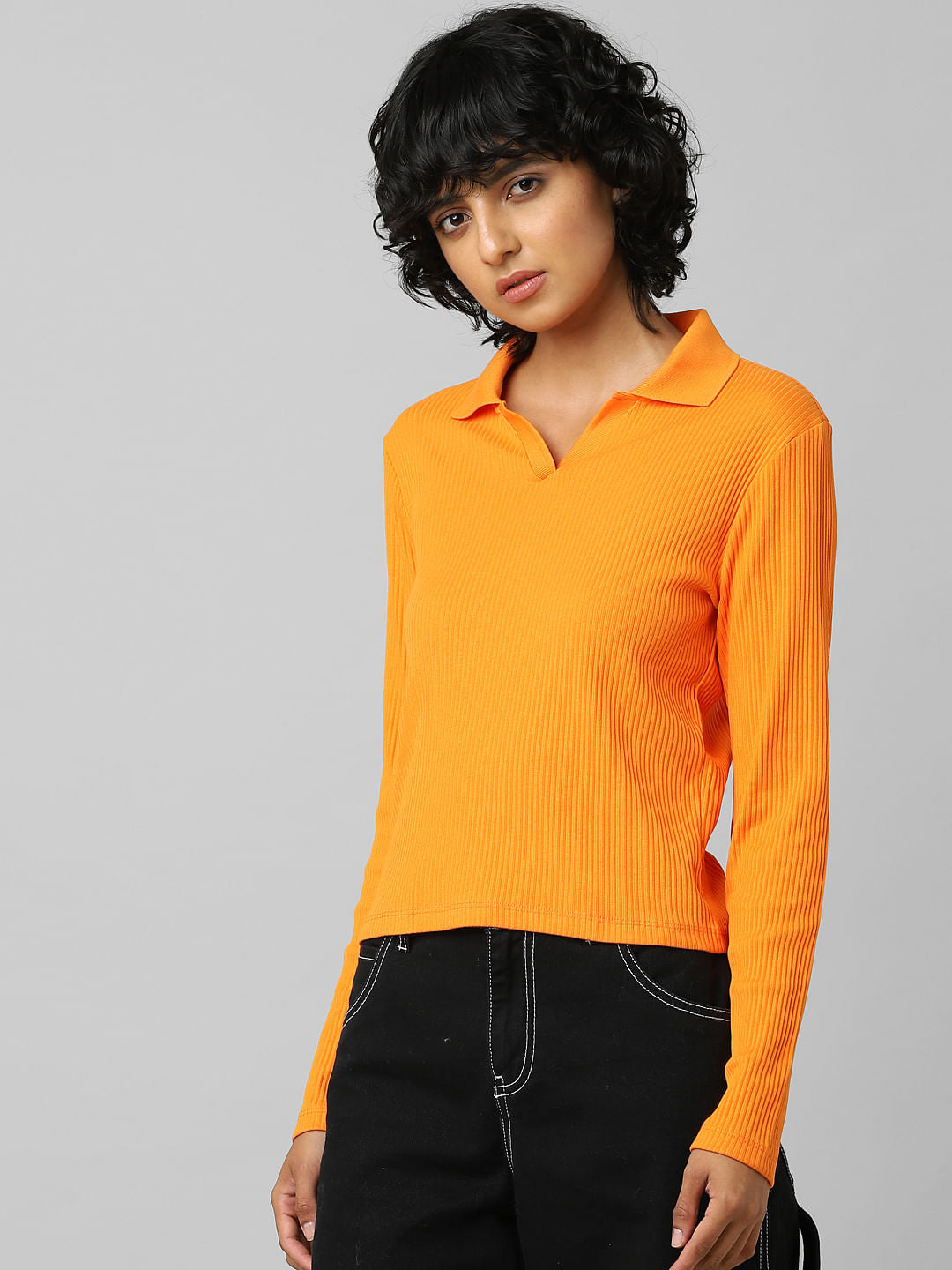 Orange Ribbed Top