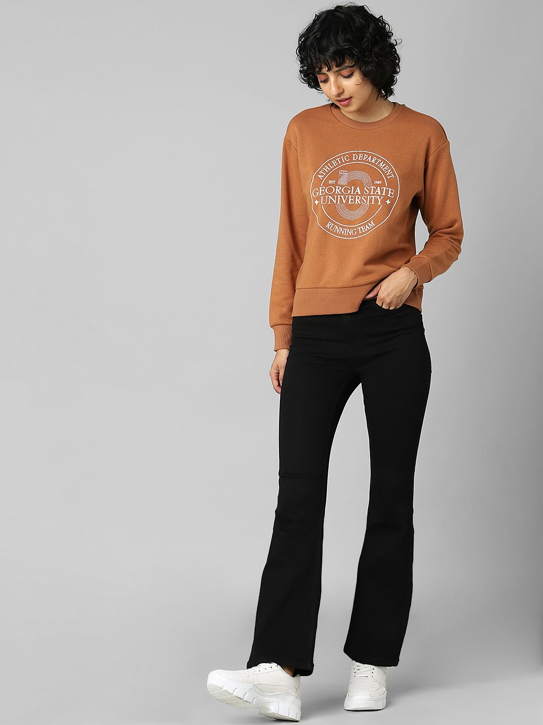 Brown Embroidered Print Sweatshirt
