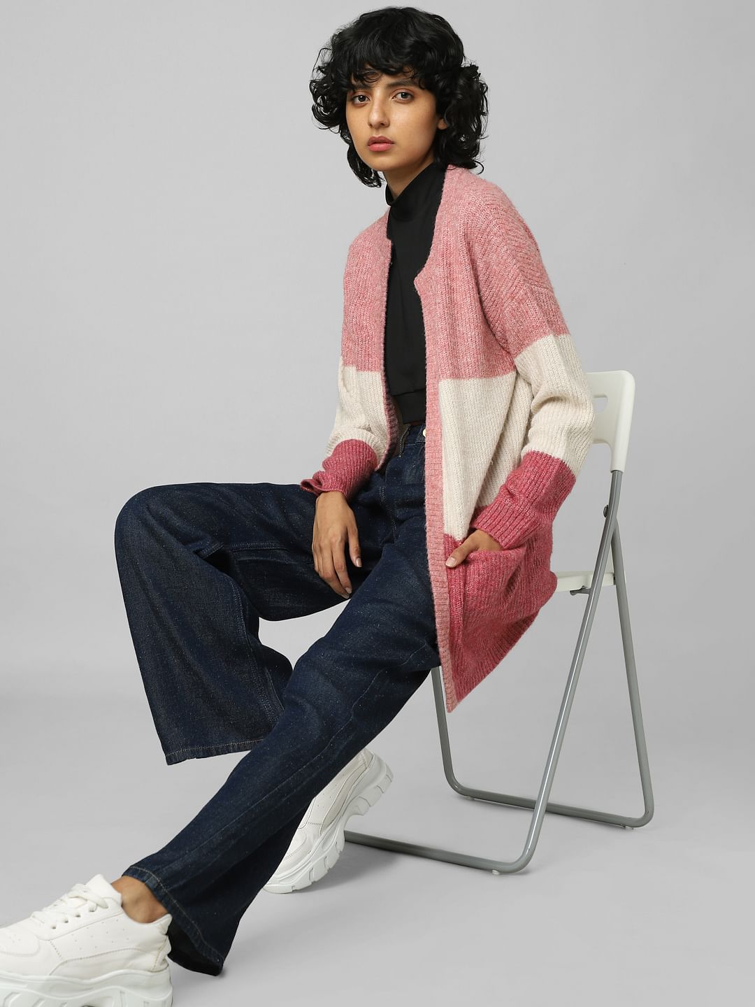 Pink Colourblocked Cardigan