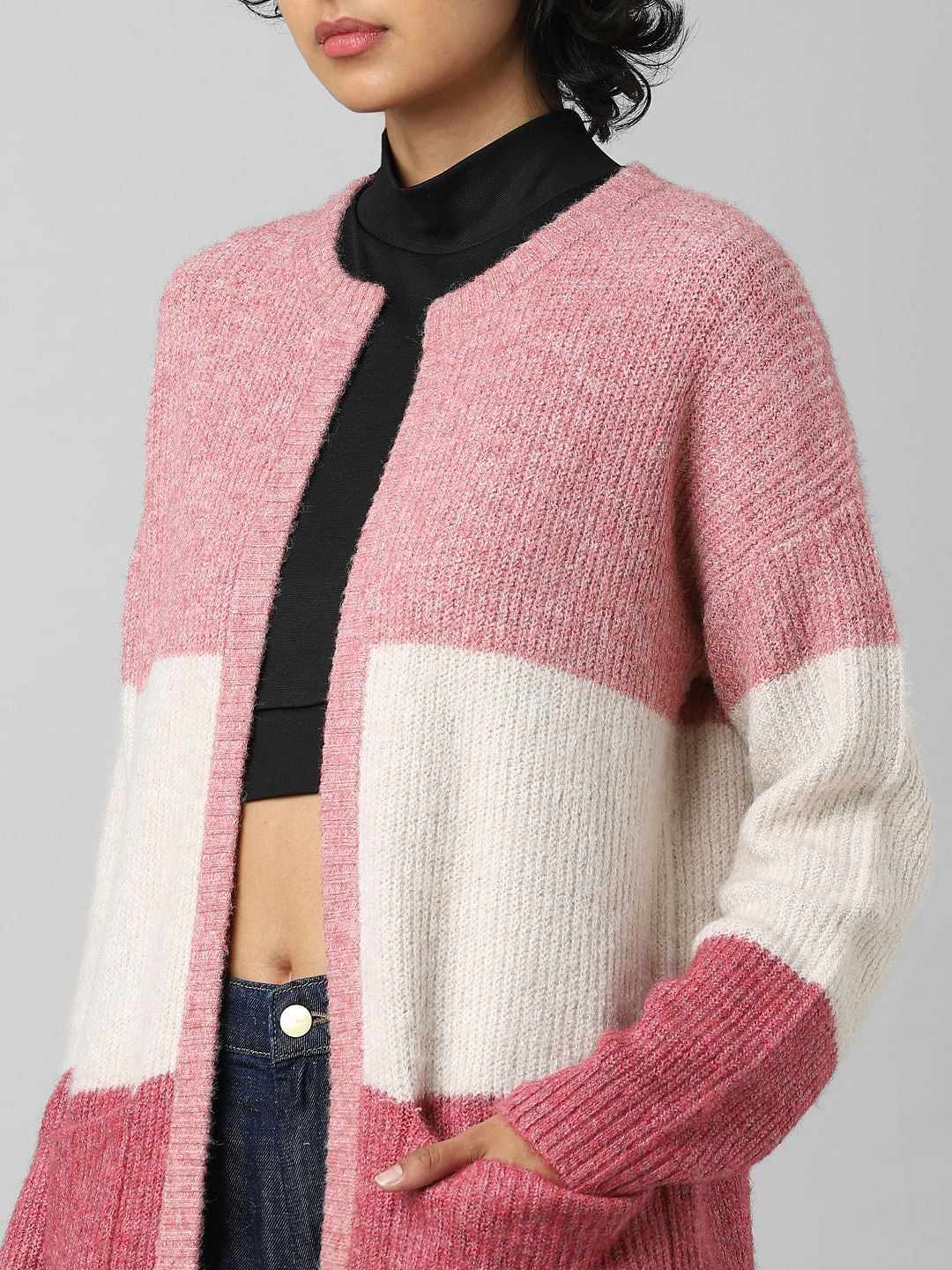 Pink Colourblocked Cardigan
