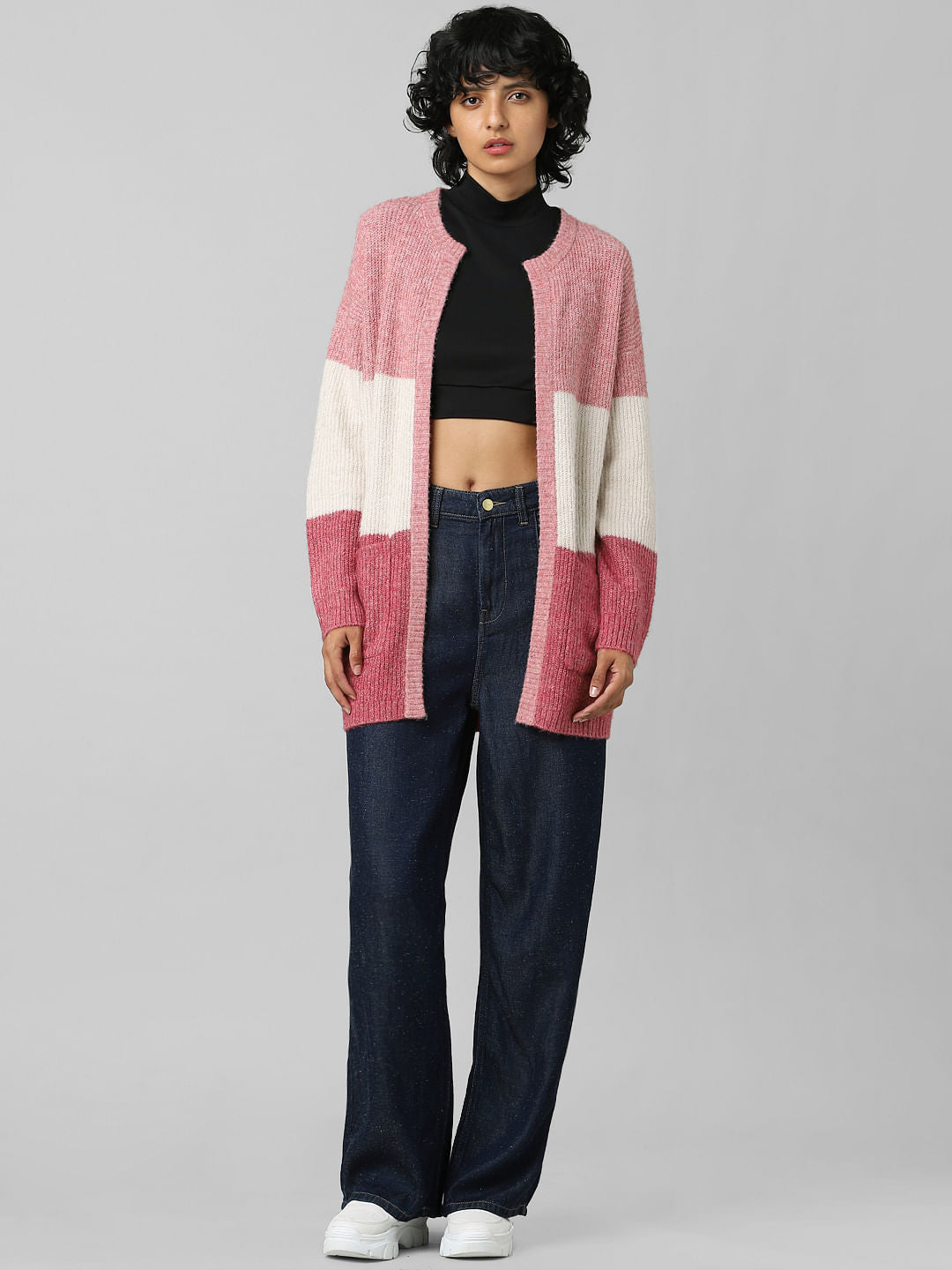 Pink Colourblocked Cardigan