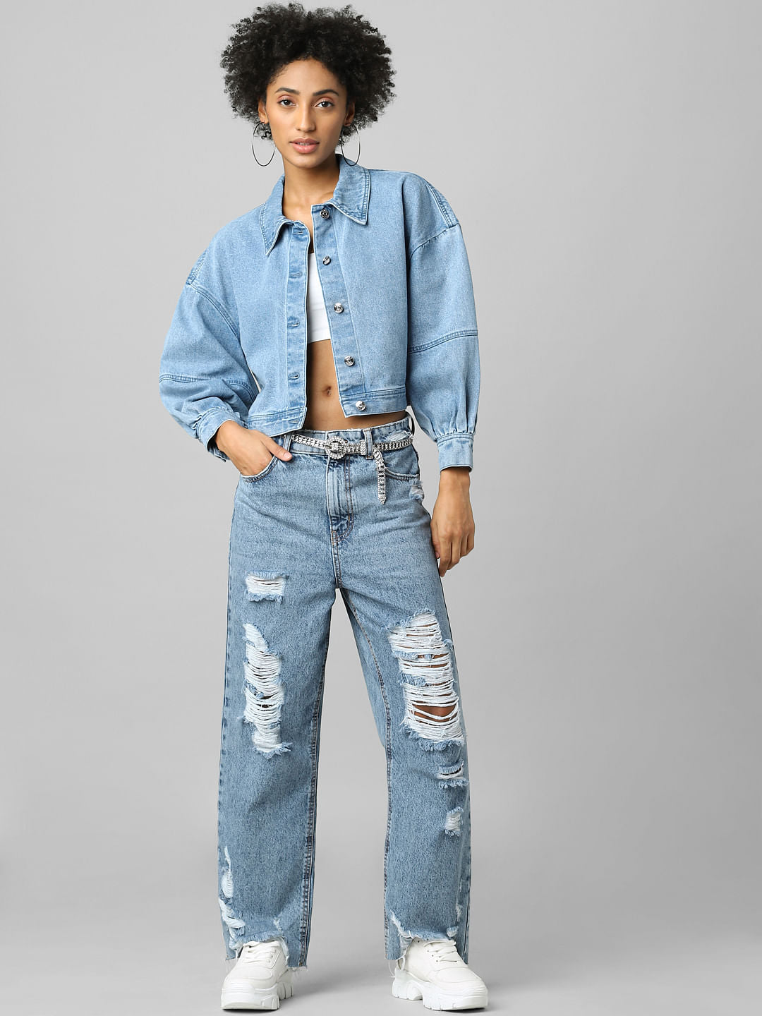 Blue Balloon Sleeves Denim Jacket