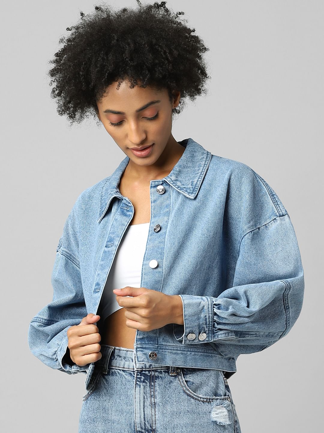 Blue Balloon Sleeves Denim Jacket