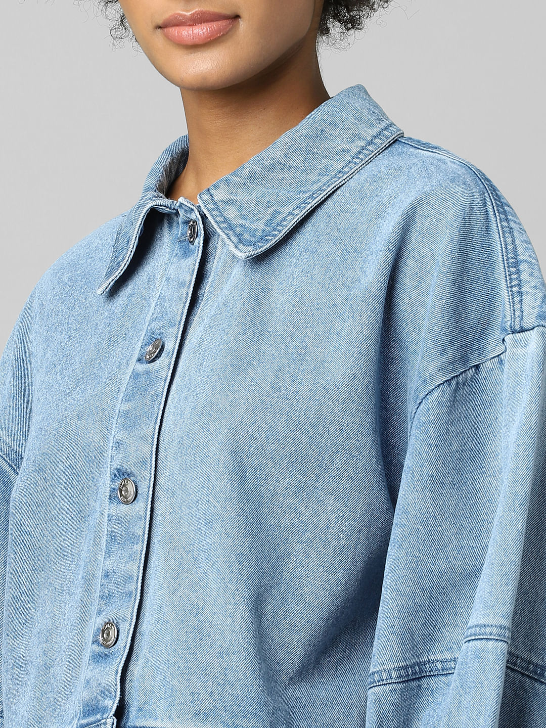Blue Balloon Sleeves Denim Jacket
