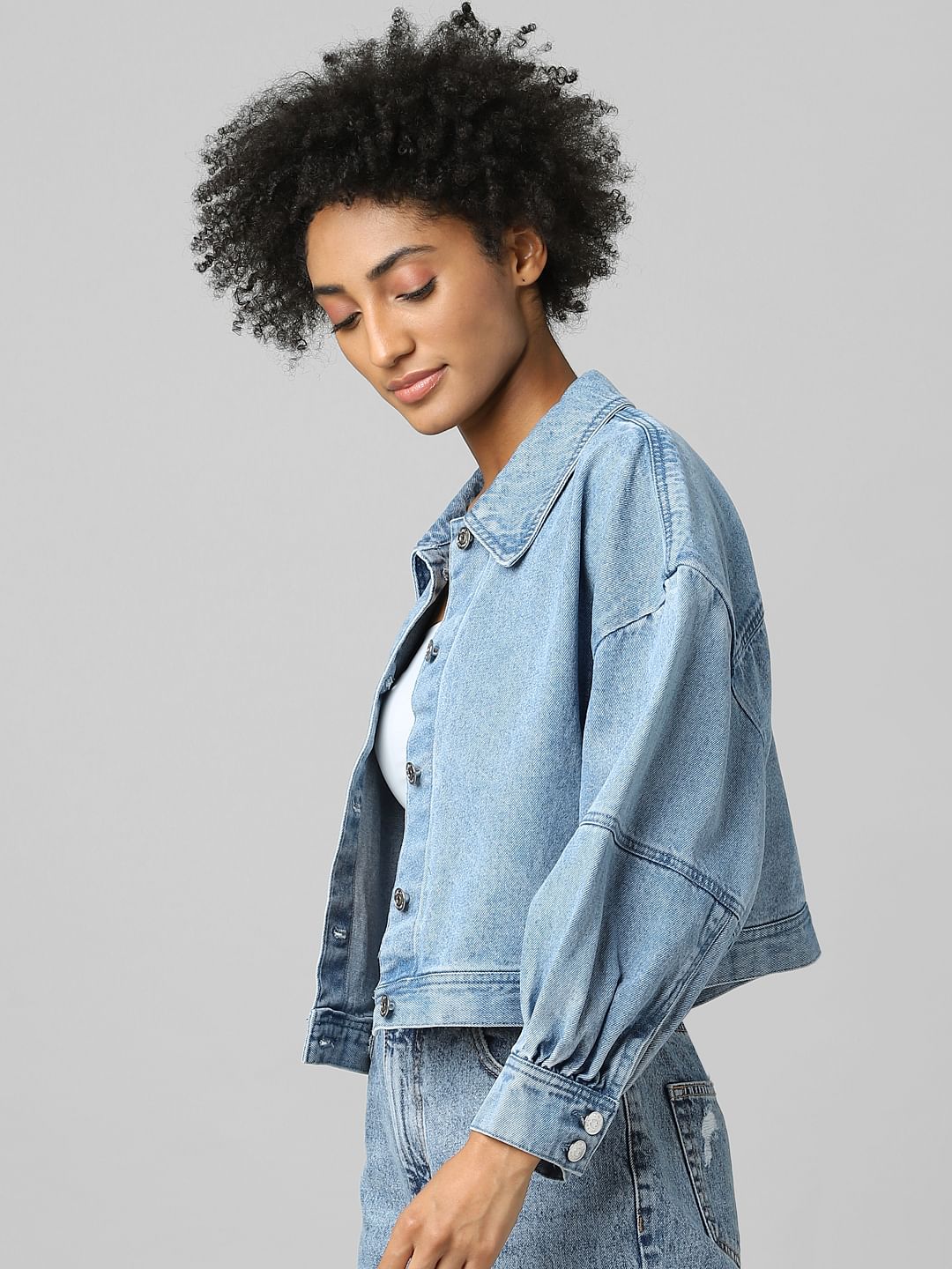 Blue Balloon Sleeves Denim Jacket