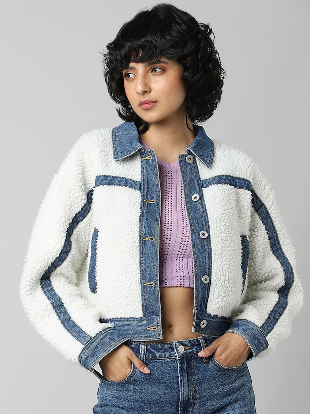 White Teddy Denim Jacket