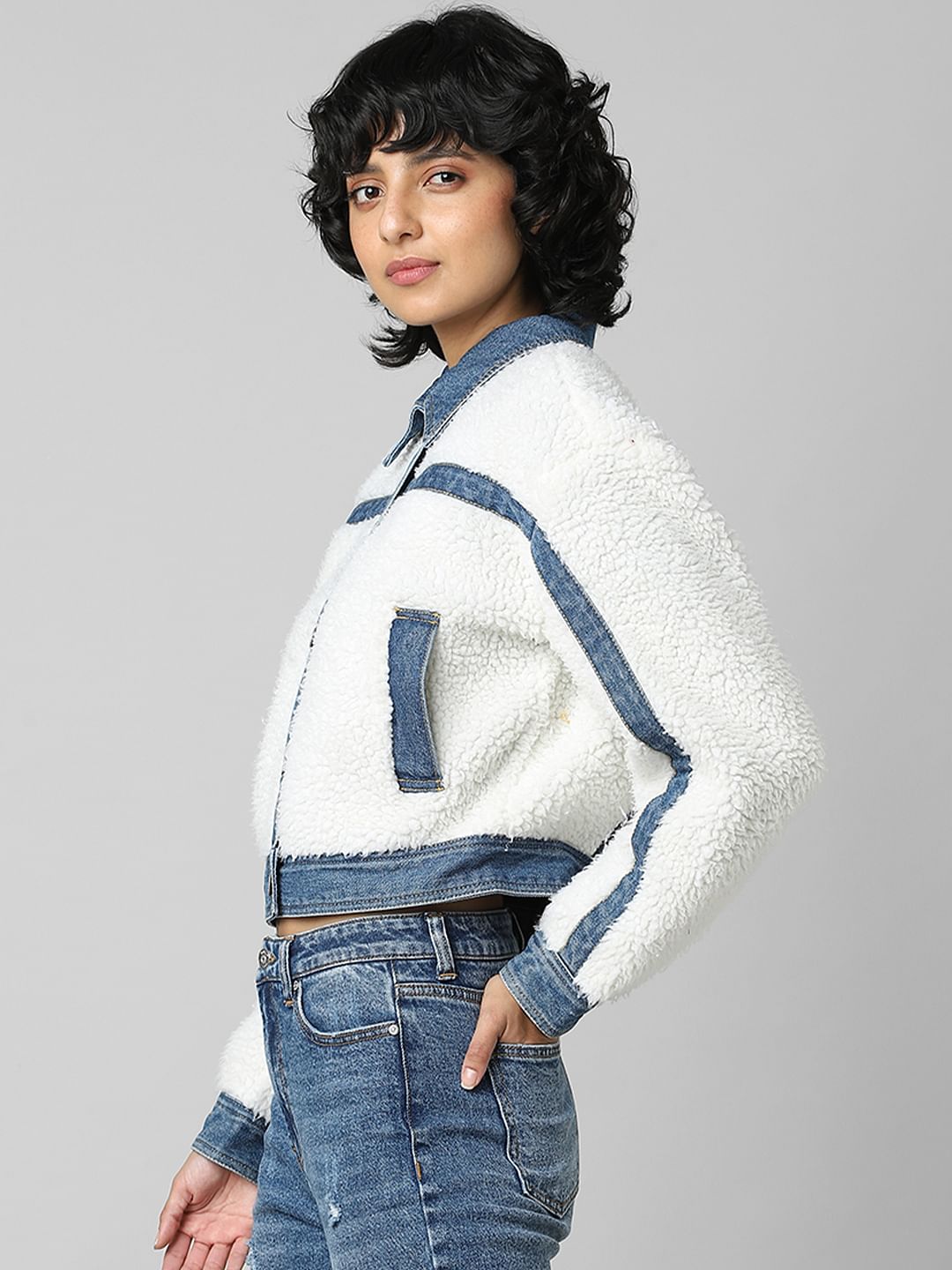 White Teddy Denim Jacket