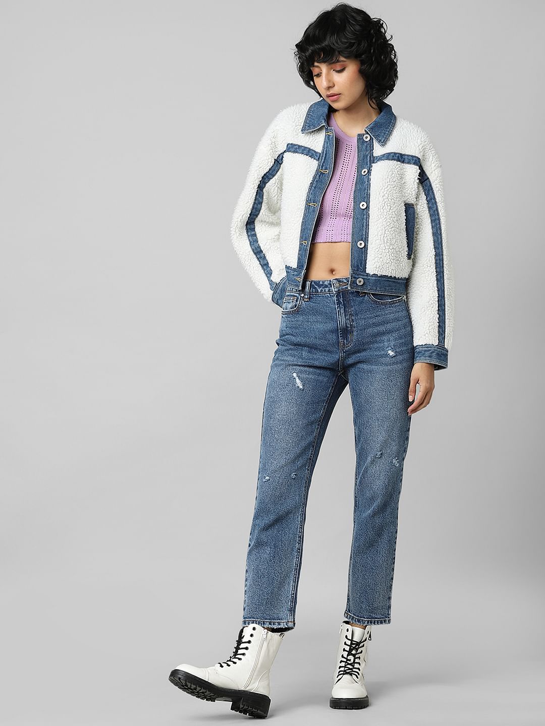 White Teddy Denim Jacket