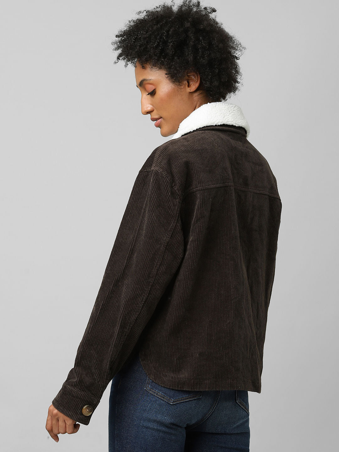 Brown Corduroy Teddy Collar Shacket
