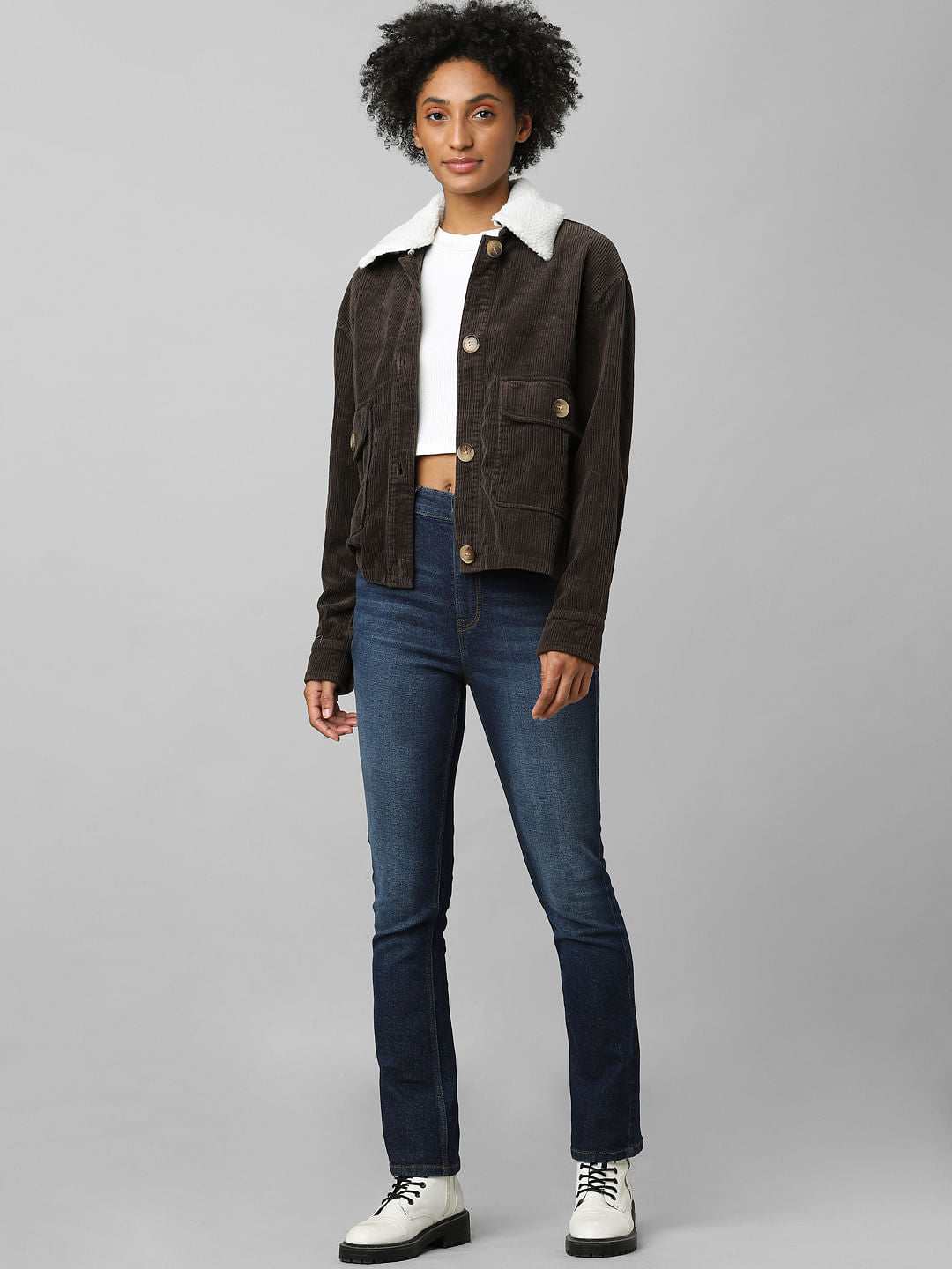 Brown Corduroy Teddy Collar Shacket