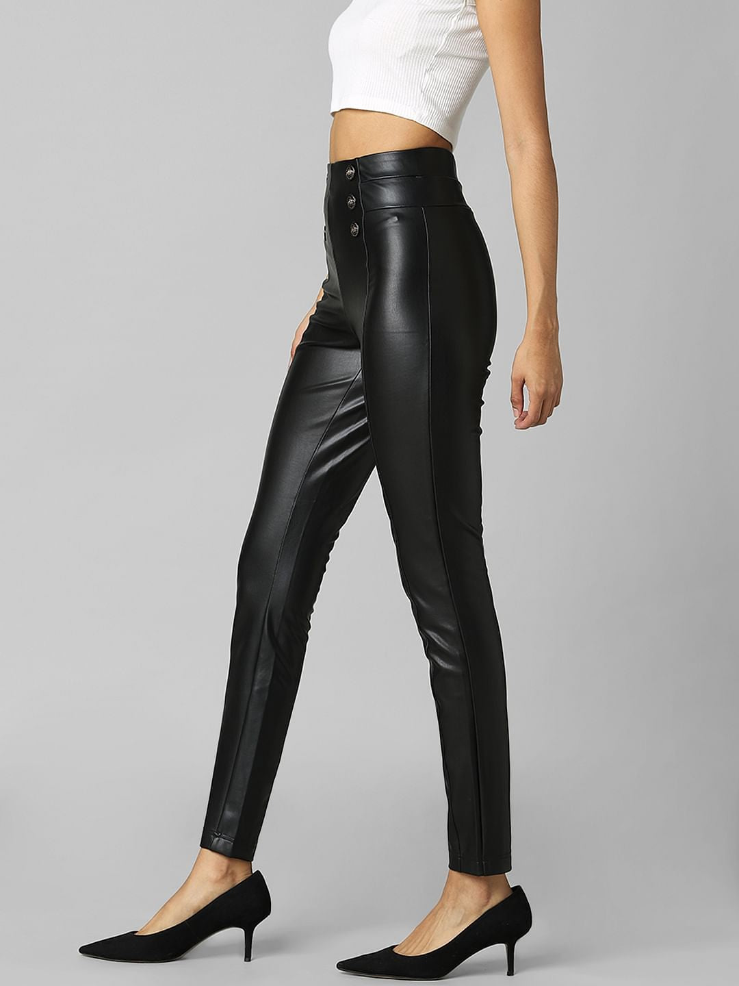 Black High Rise Faux Leather Leggings
