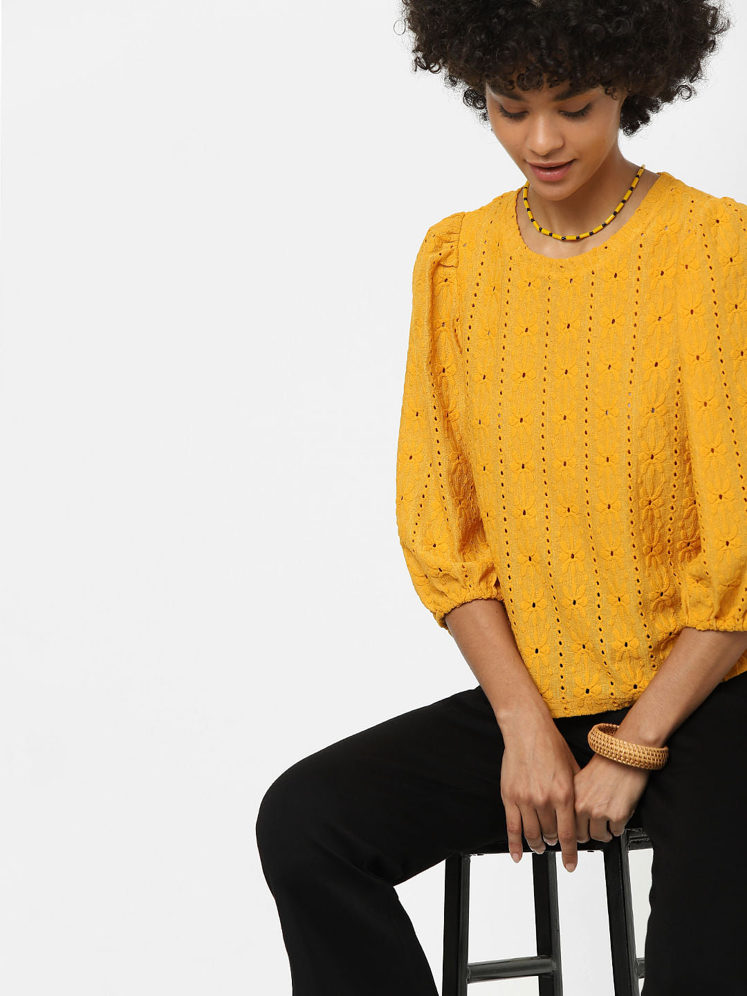 Yellow Embroidered Top