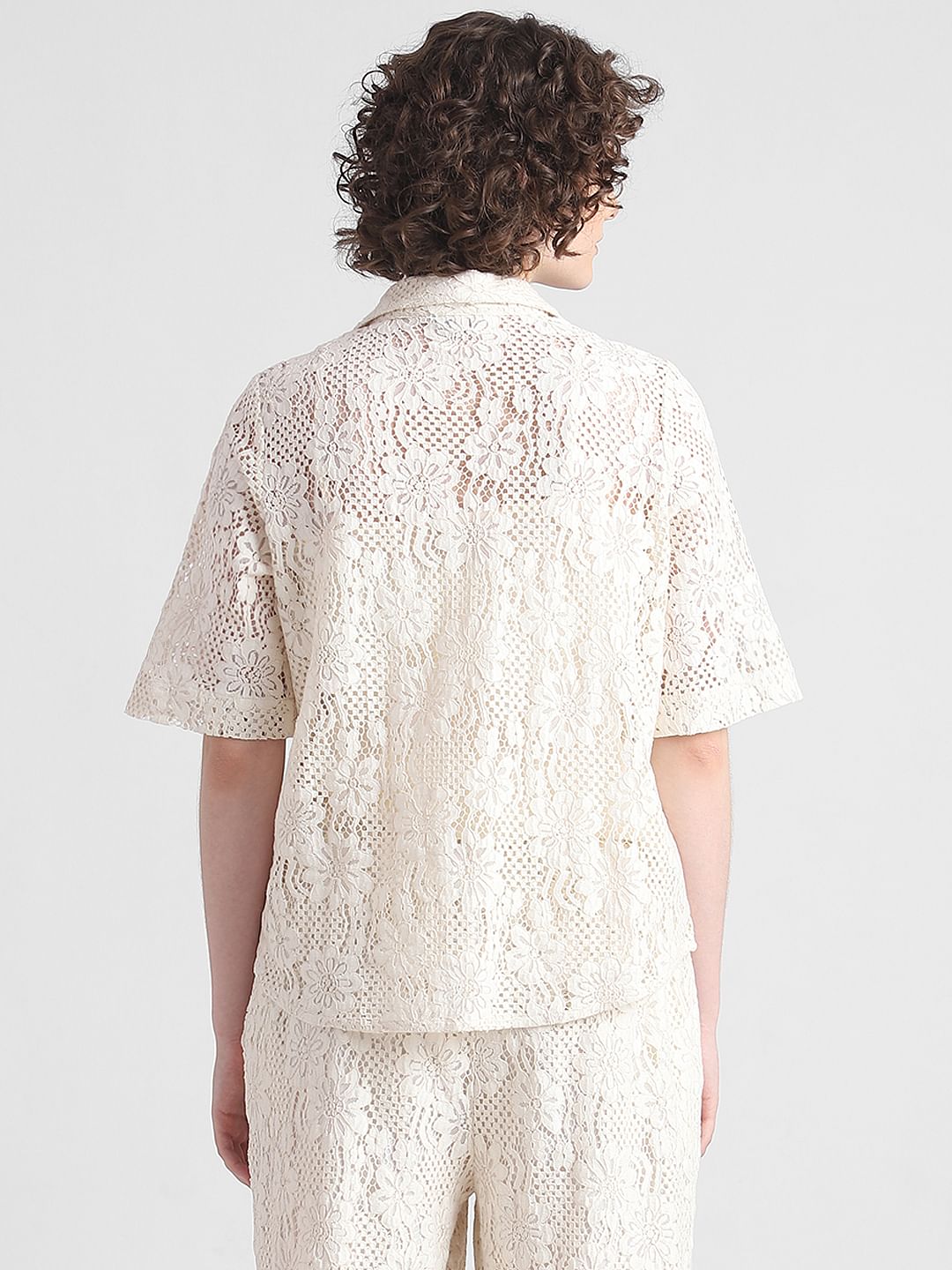 Beige Lace Co-Ord Set Shirt