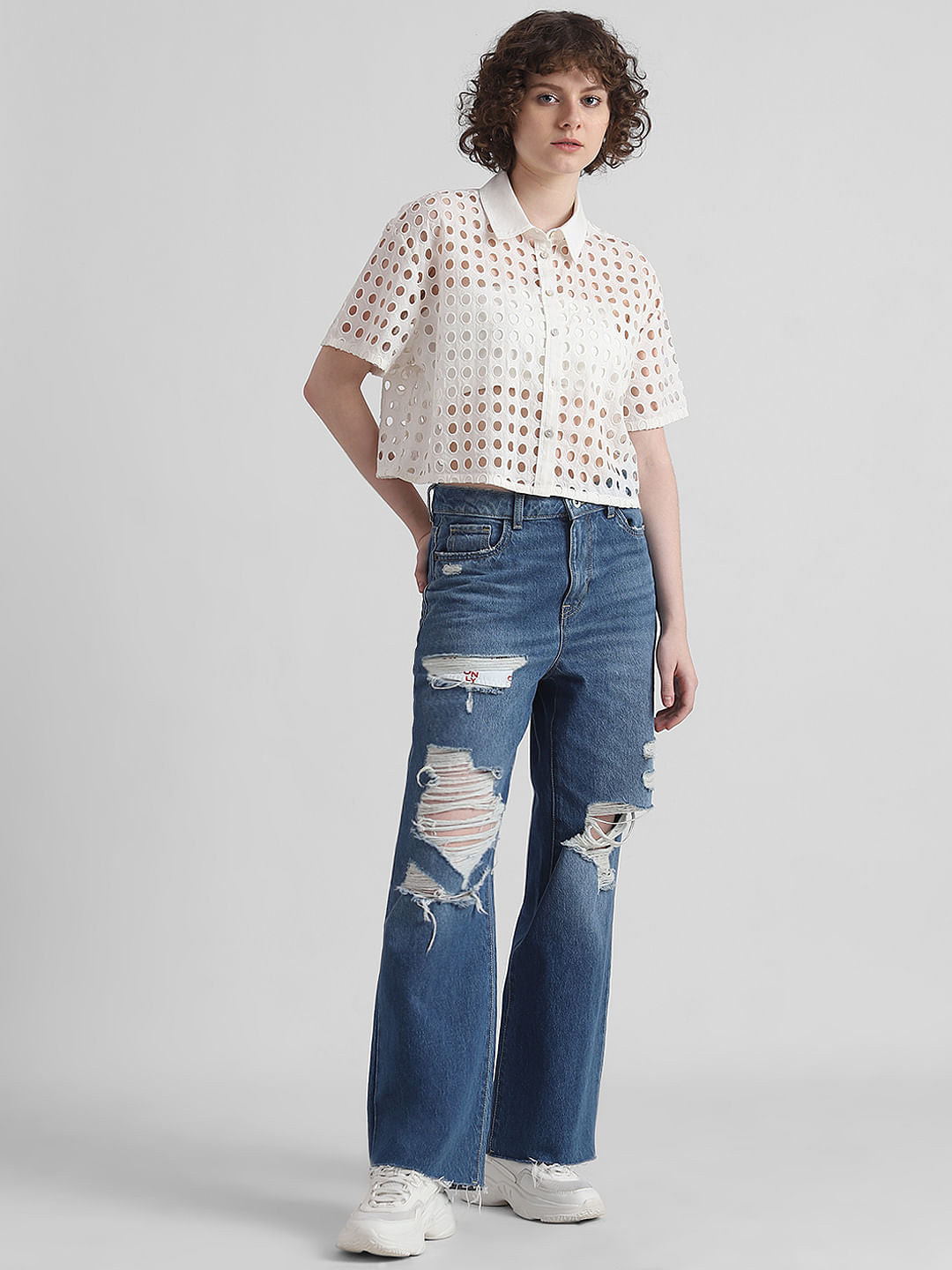 Beige Cutwork Embroidery Shirt