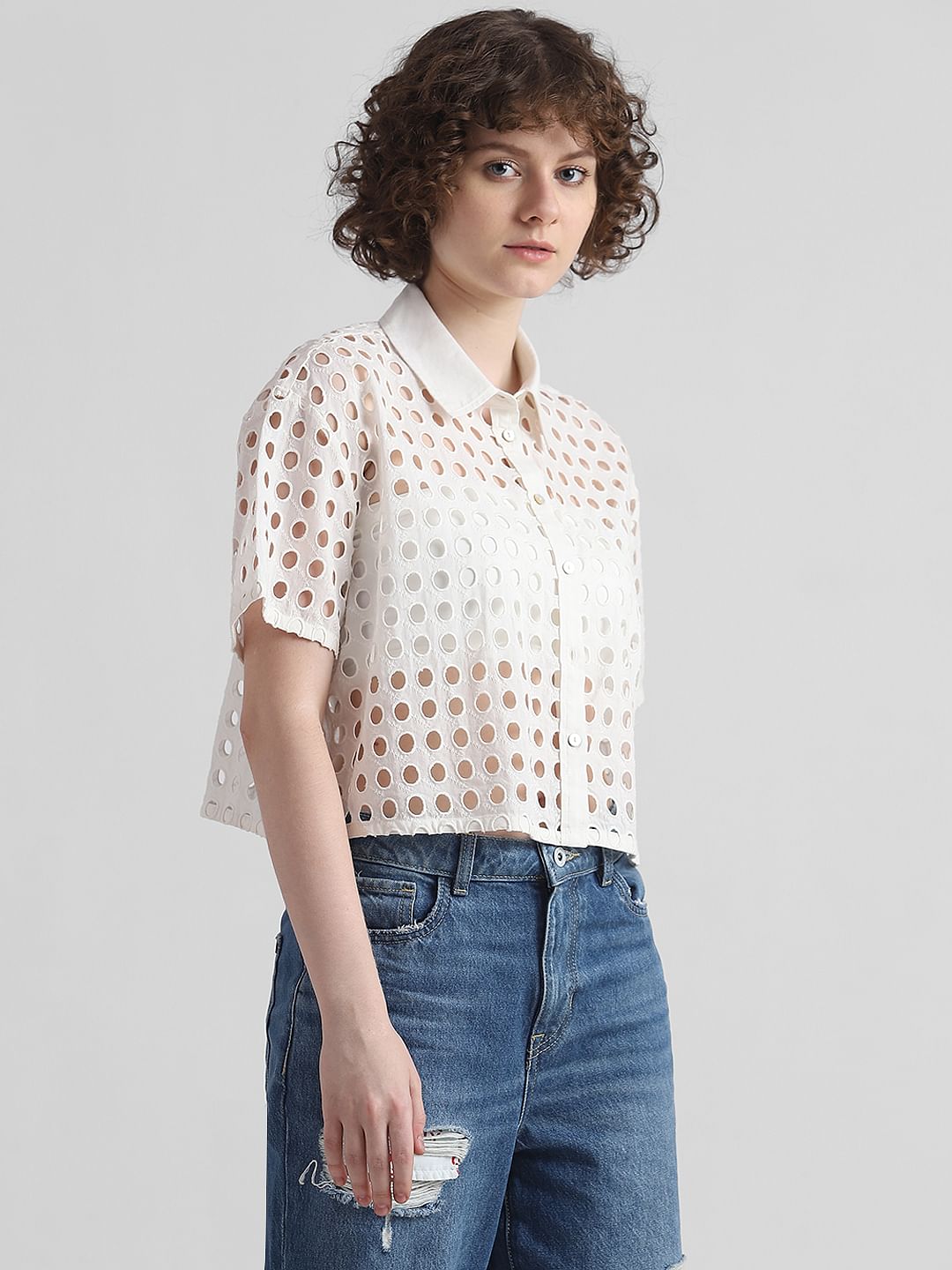 Beige Cutwork Embroidery Shirt