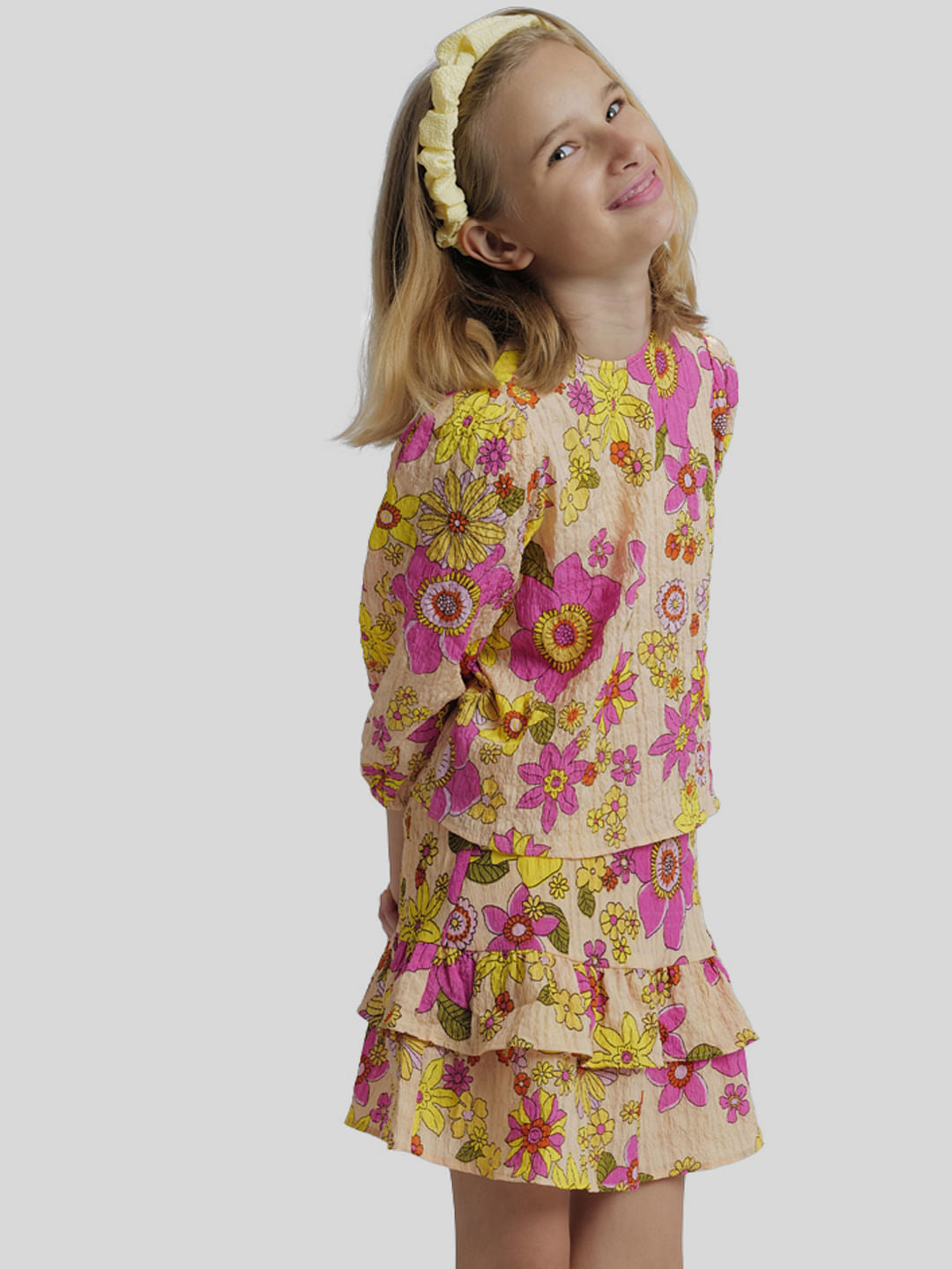 Girls Peach Floral Co-Ord Set Top