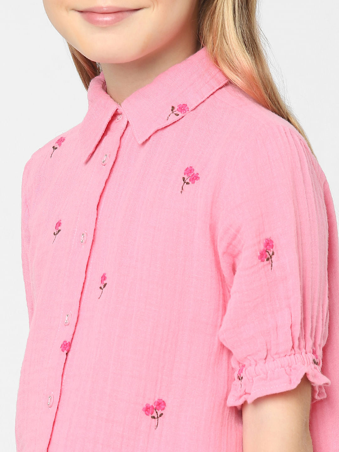 Girls Pink Floral Co-Ord Shirt