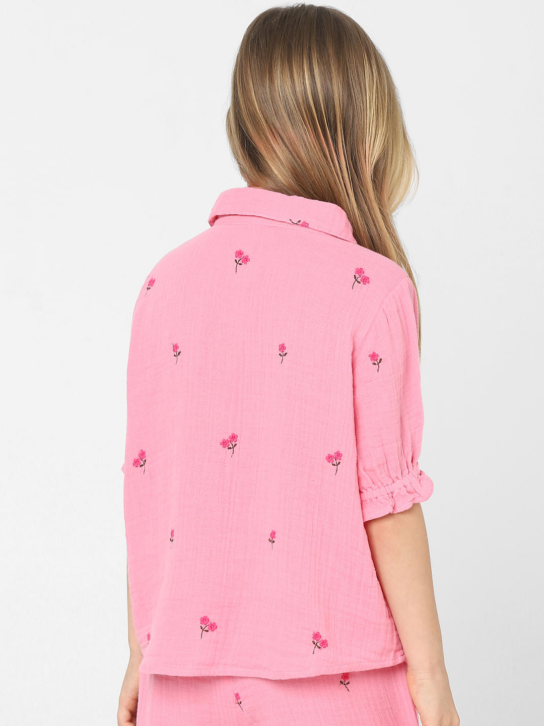 Girls Pink Floral Co-Ord Shirt