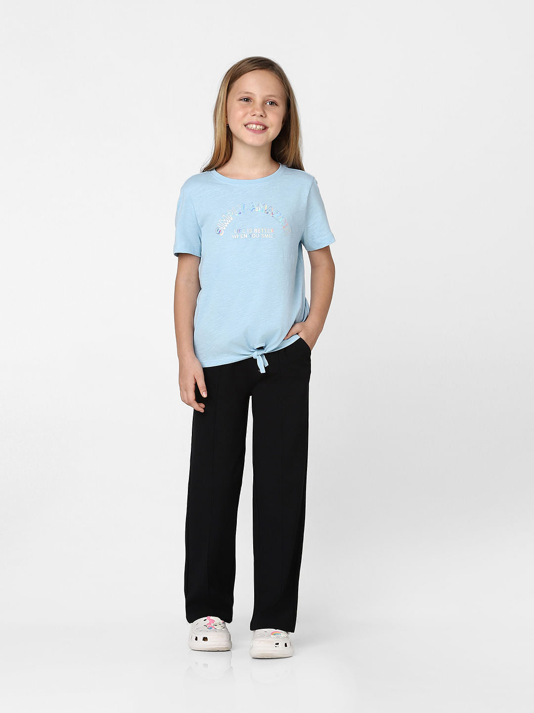 Girls Blue Front Knot T-Shirt