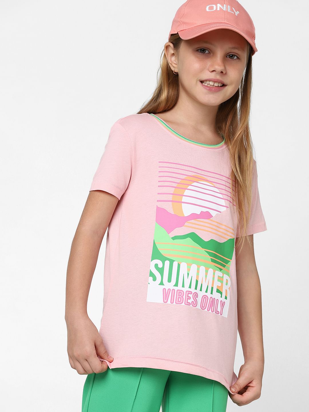 Girls Pink Graphic Print T-Shirt