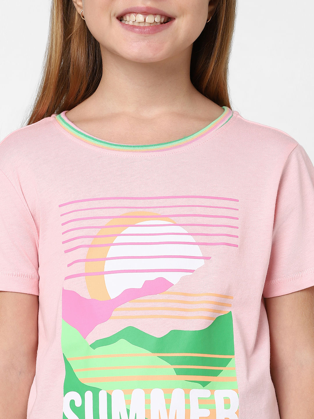 Girls Pink Graphic Print T-Shirt