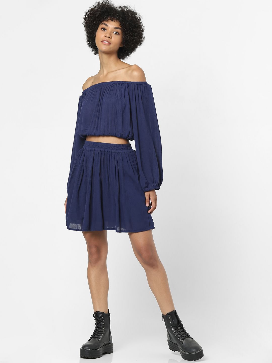 Blue Off-Shoulder Co-Ord Crop Top