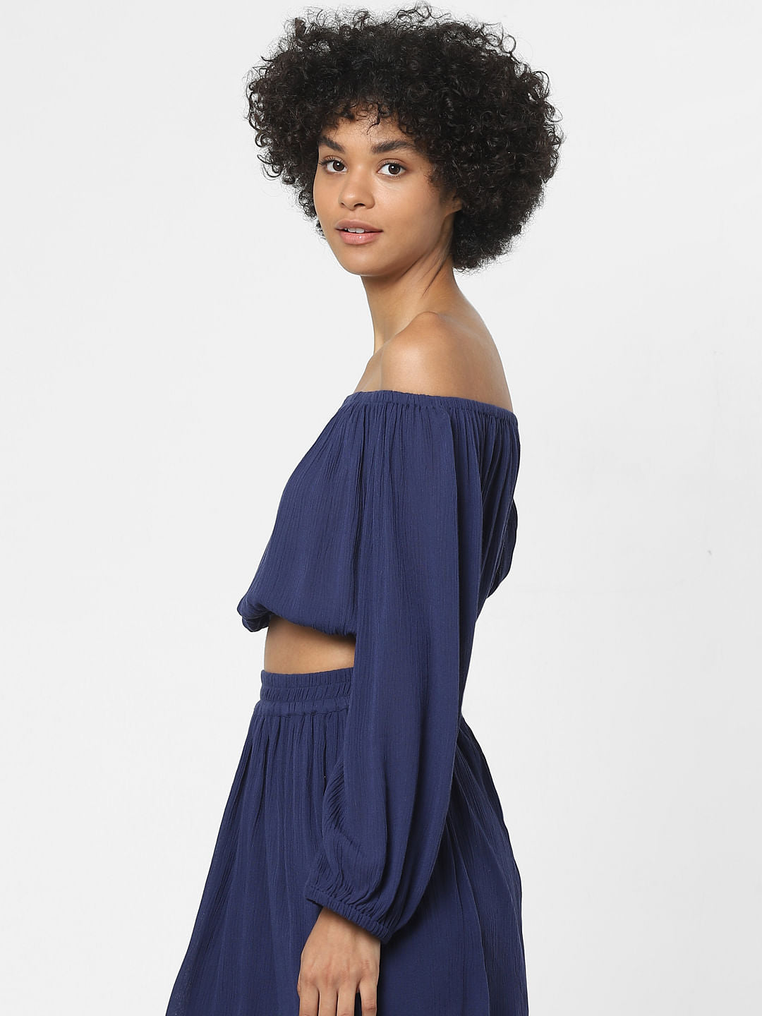 Blue Off-Shoulder Co-Ord Crop Top