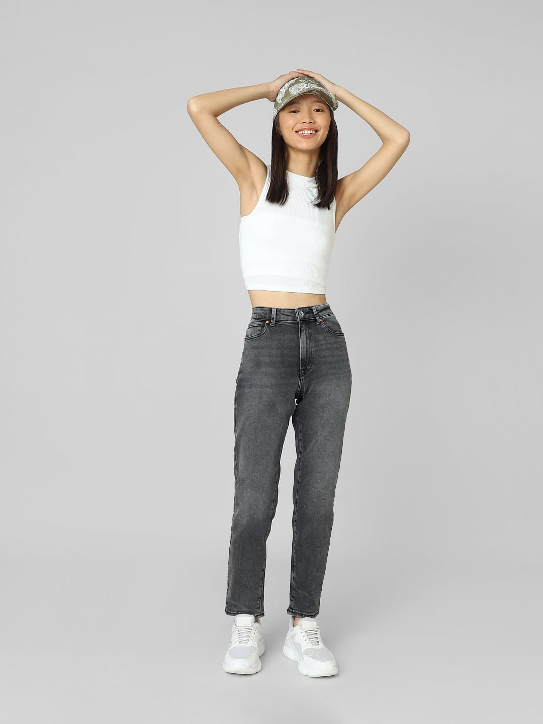 Grey High Rise Straight Fit Jeans