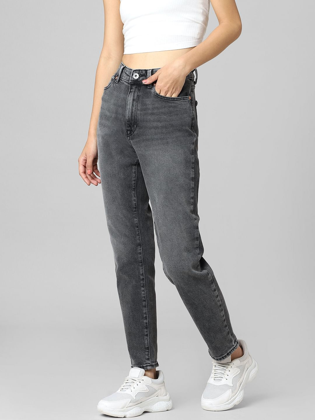 Grey High Rise Straight Fit Jeans