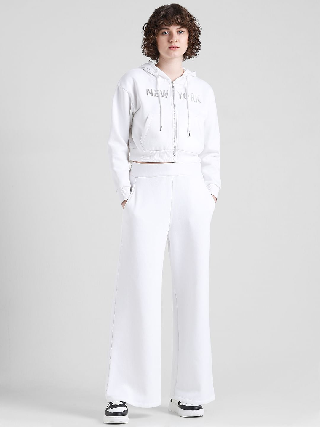 White Relaxed Fit Hooded Sweatshirt