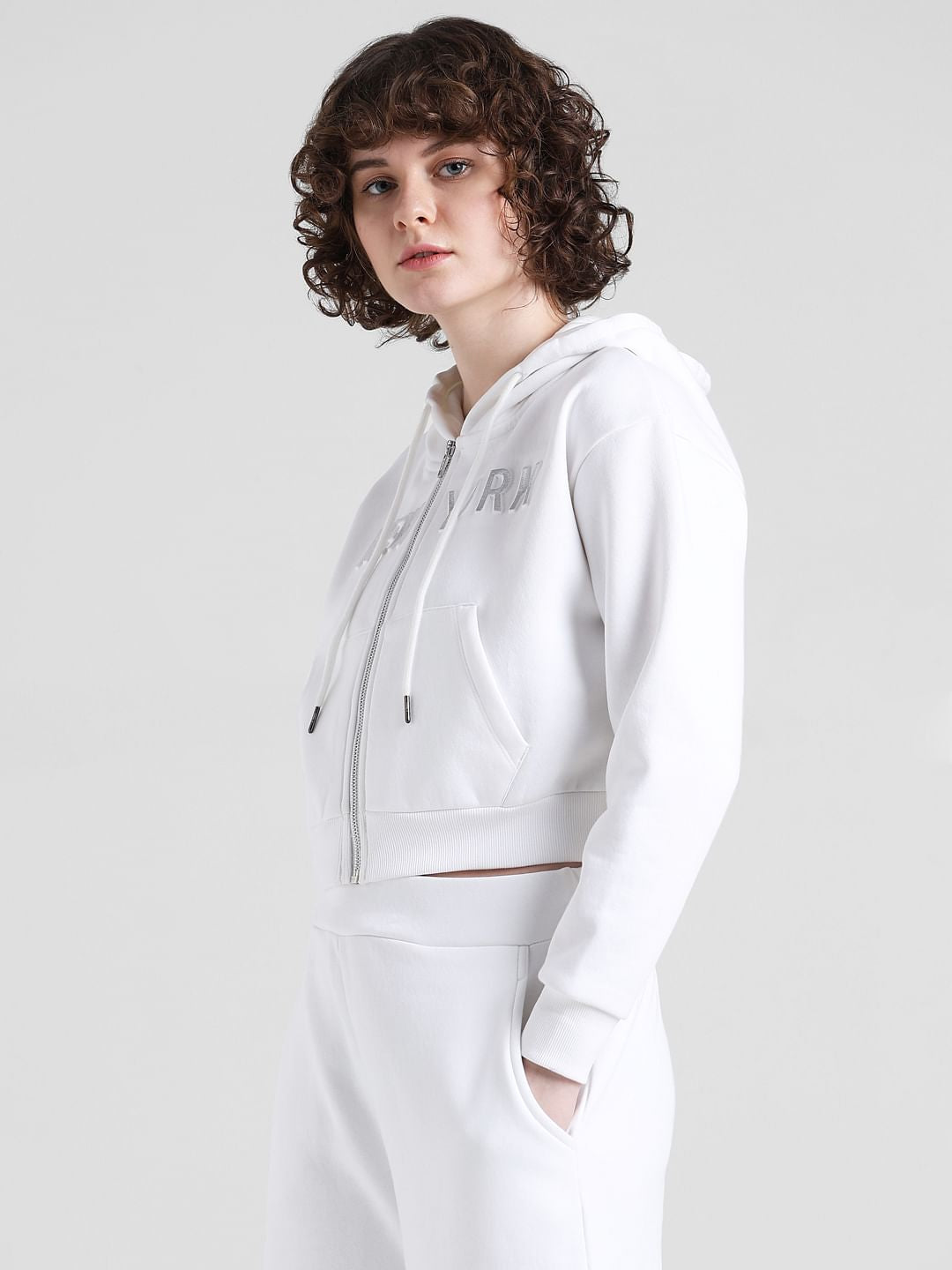 White Relaxed Fit Hooded Sweatshirt