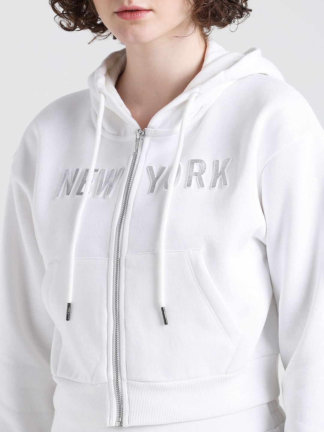 White Relaxed Fit Hooded Sweatshirt