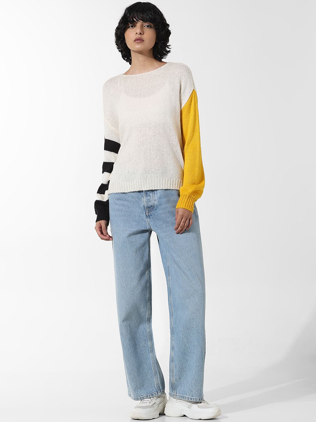 Cream Colourblocked Pullover