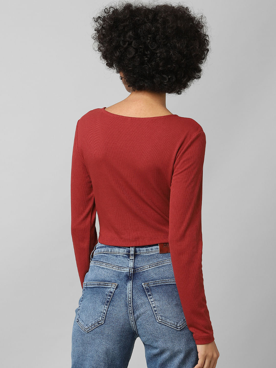 Rust Ruched Ribbed Crop Top