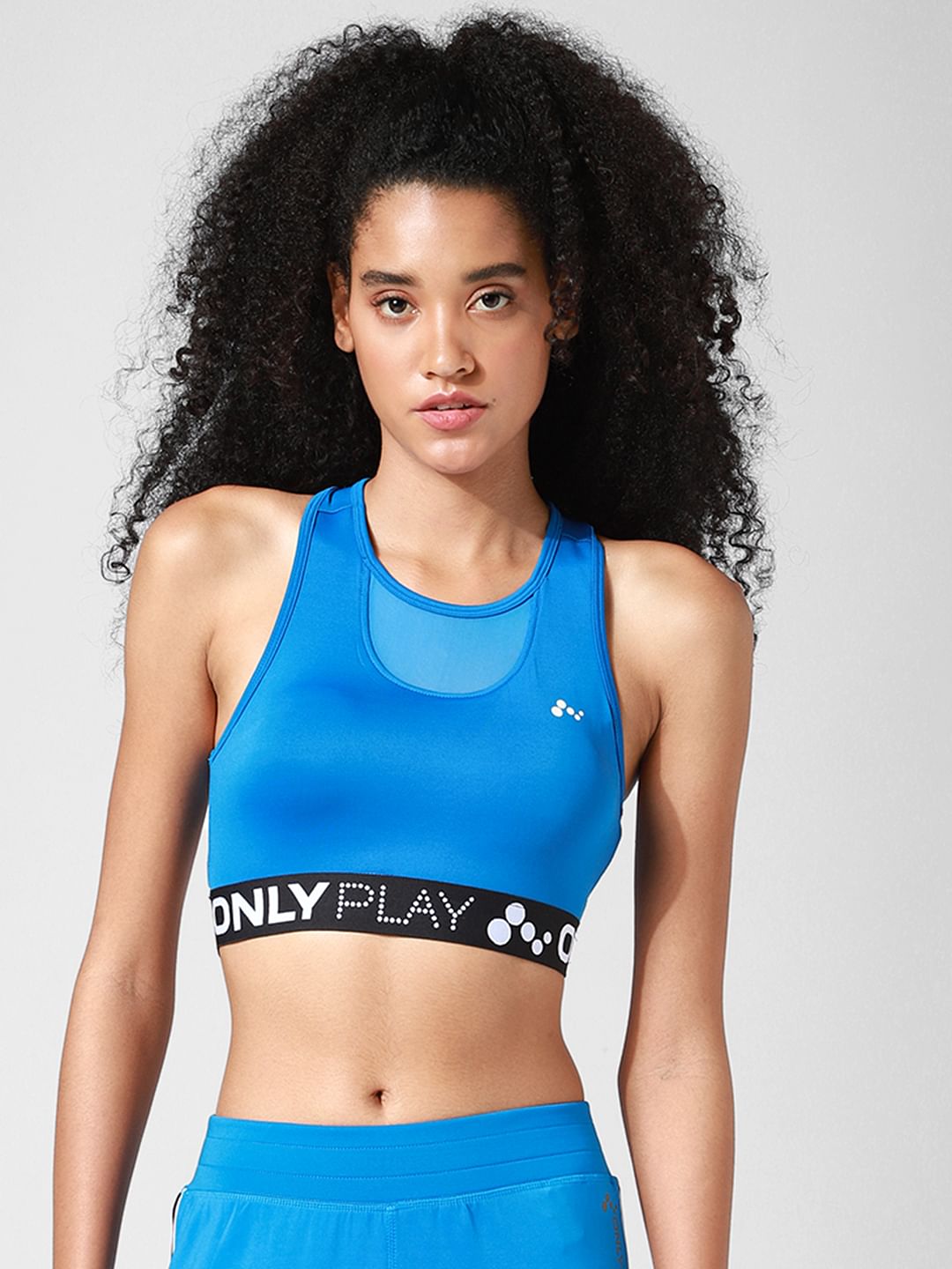 Blue Logo Print Co-Ord Sports Bra