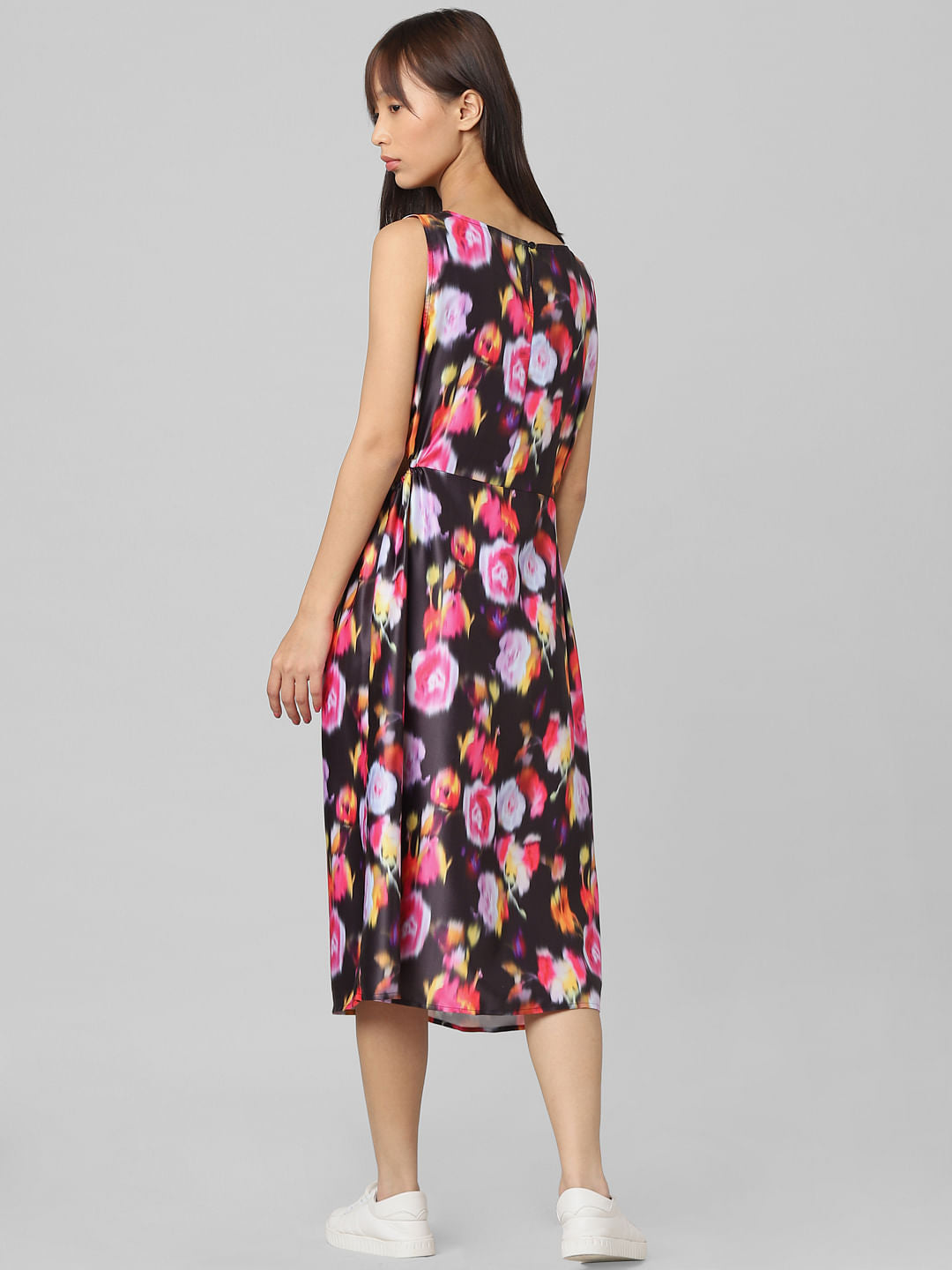 Black Floral Cut-Out Midi Dress