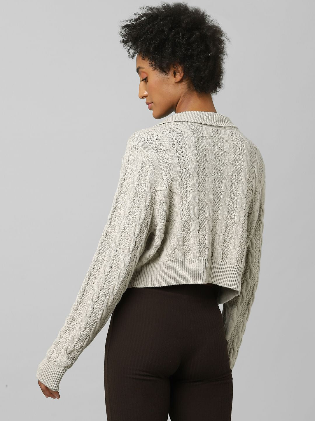 Beige Cropped Polo Pullover