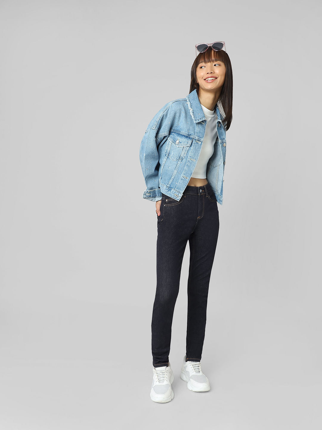 Dark Blue Mid Rise Skinny Jeans