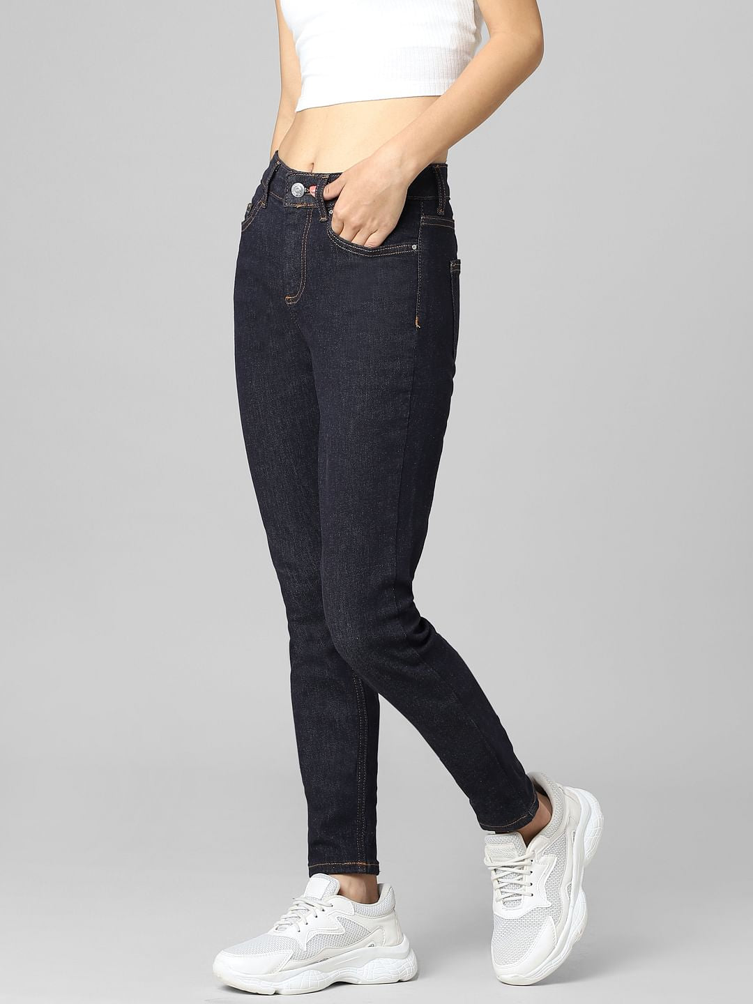 Dark Blue Mid Rise Skinny Jeans